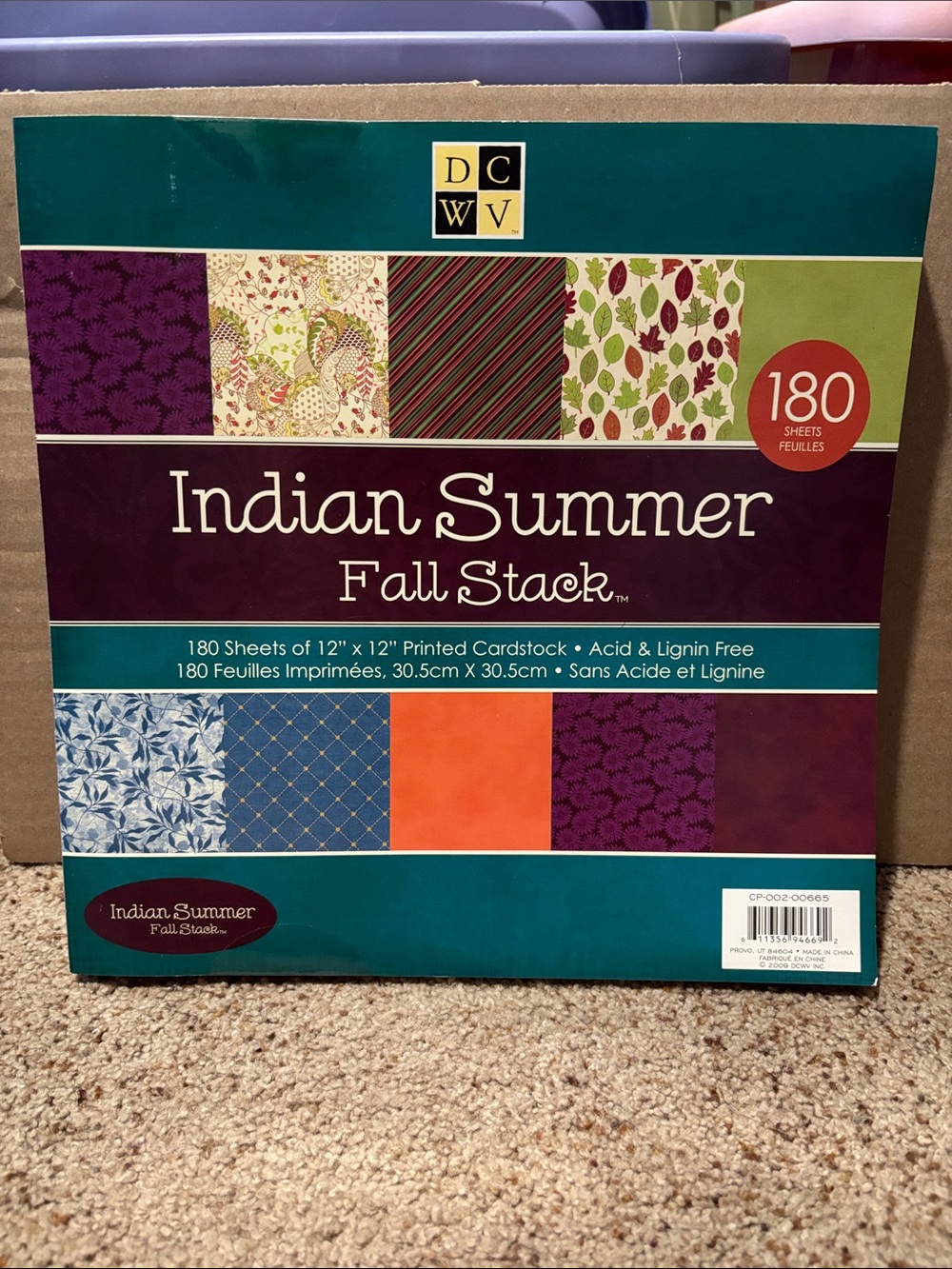NEW Indian Summer Fall Stack 12x12 Printed Cardstock - Purple/Teal/Orange Mix